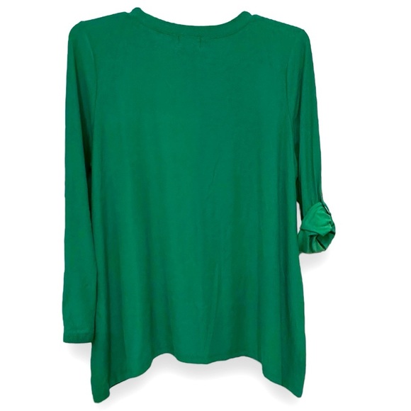 Joyland Size 2X Green Christmas HO HO HO Long Sleeve w/Roll Tabs Tunic Top - Picture 2 of 4
